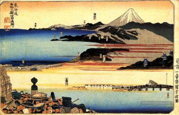 les 53 stations de la Tokaido Utagawa Kuniyoshi ukiyo e Peinture à l'huile